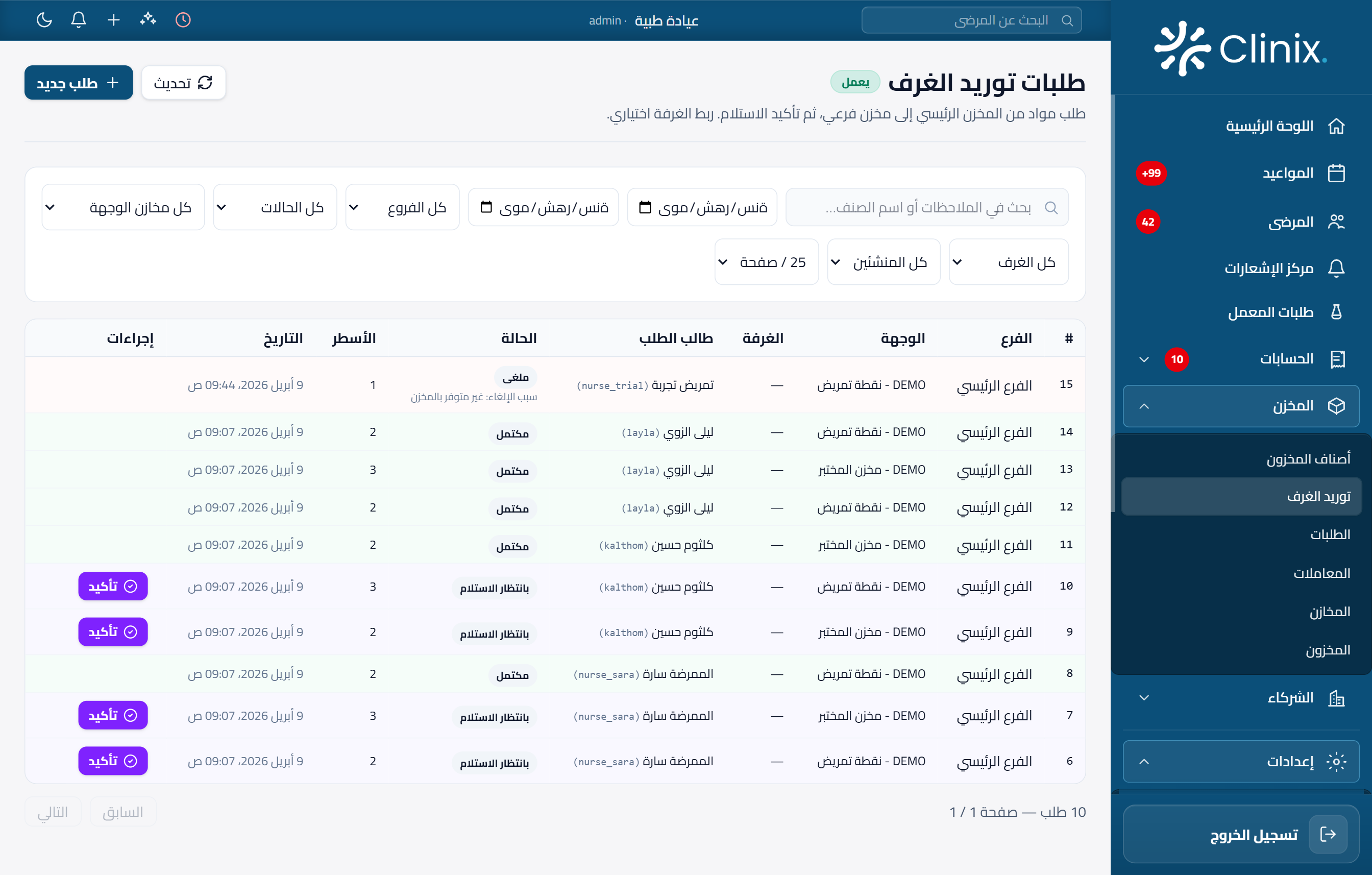 المخزون في Clinix